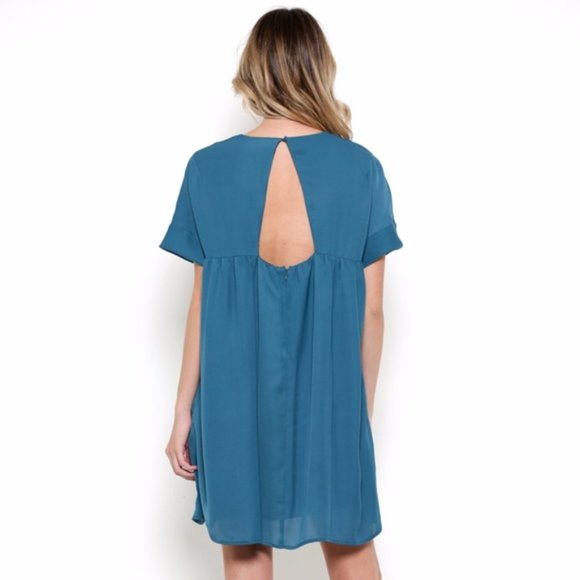 ESLEY Babydoll Dress Floral Embroidery Blue Black - Picture 6 of 9